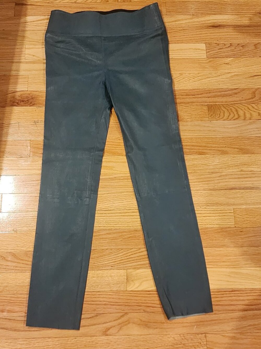 SPRWMN Women's Leather Leggings Slate Blue Mid Rise Ankle - L